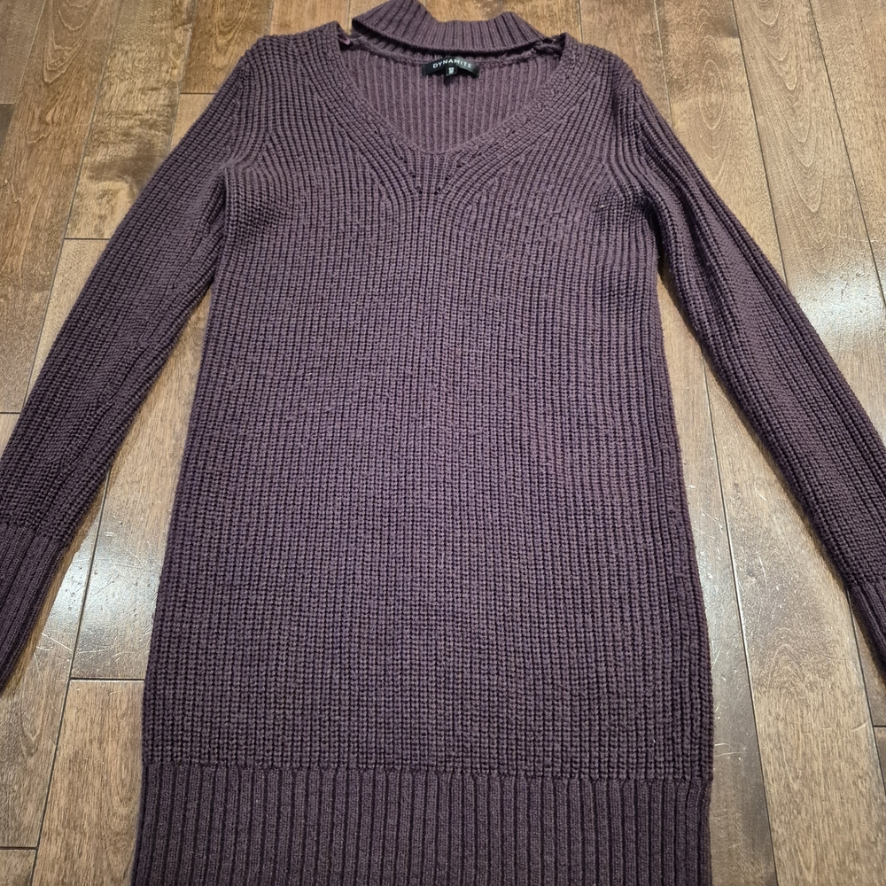 Dynamite Women's V-Neck Ribbed Knit Sweater Dress - Deep Plum